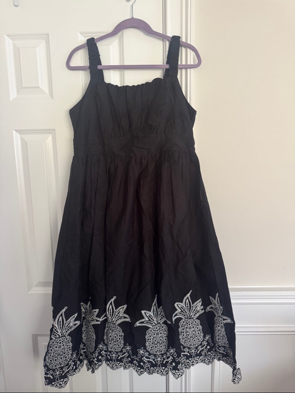 Black Pineapple-Embroidered Sundress - Large